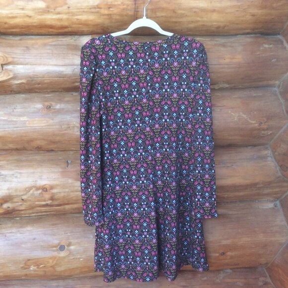 SO Floral Print Long Sleeve Feminine Scandi Girl Whimsy Swing Dress Size Large - Picture 2 of 6
